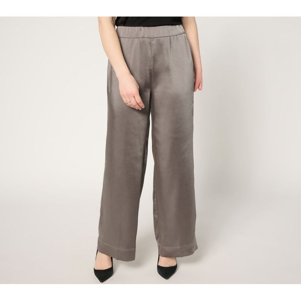 by Stacy London Women's Petite Pants PM Pull-On Full Length Wide Leg Gray